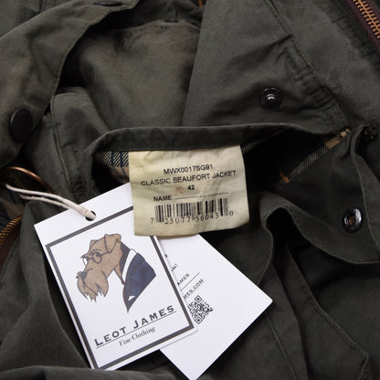Barbour Beaufort Waxed Jacket Size 42 Chest ca. 61cm - Green