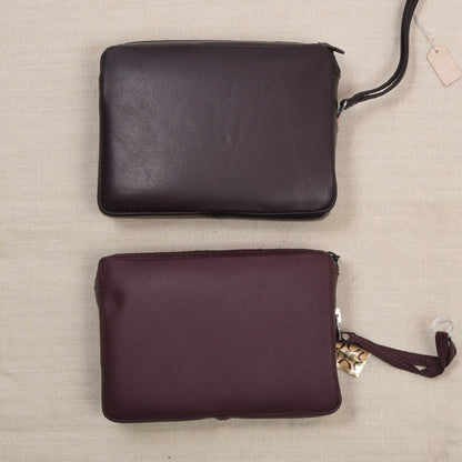 NOS Set of 2 Leather Travel Pouches ca. 20cm - Brown/Burgundy