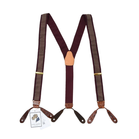Classic Ribbon Braces/Suspenders -  Burgundy/Gold