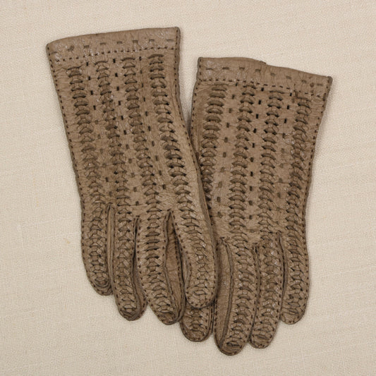 Vintage Unlined Peccary Leather Driving Gloves - Beige/Tan