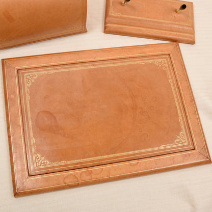 Vintage 4-teiliges Leder-Schreibset mit Wendbarer Schreibunterlage