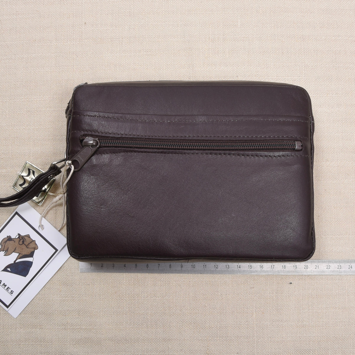 NOS Set of 2 Leather Travel Pouches ca. 20cm - Brown/Burgundy
