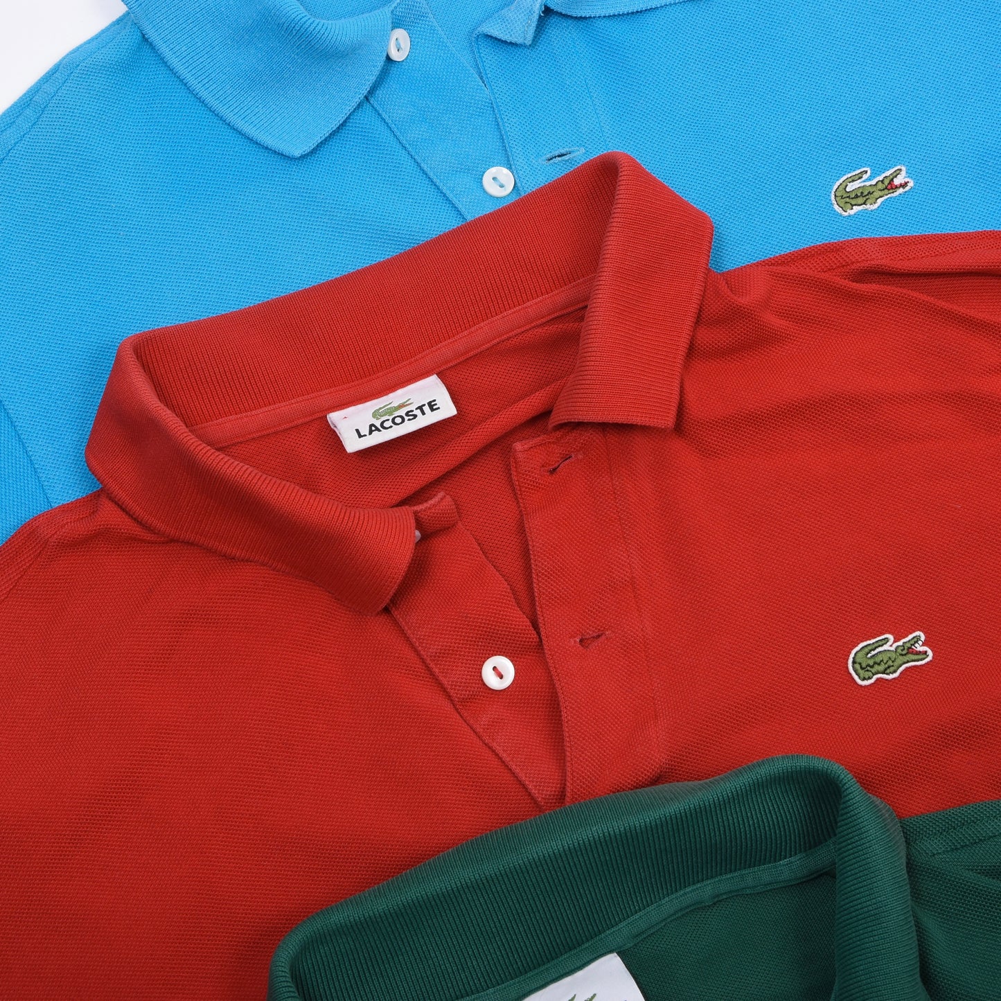 Vintage Lacoste 3er Polo-Shirts Made in France Größe 4 ca. 50,5-54cm - Petrol/Rot/Grün