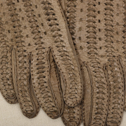 Ungefütterte Peccary-Leder Autofahrerhandschuhe im Vintage-Stil – Beige/Hellbraun