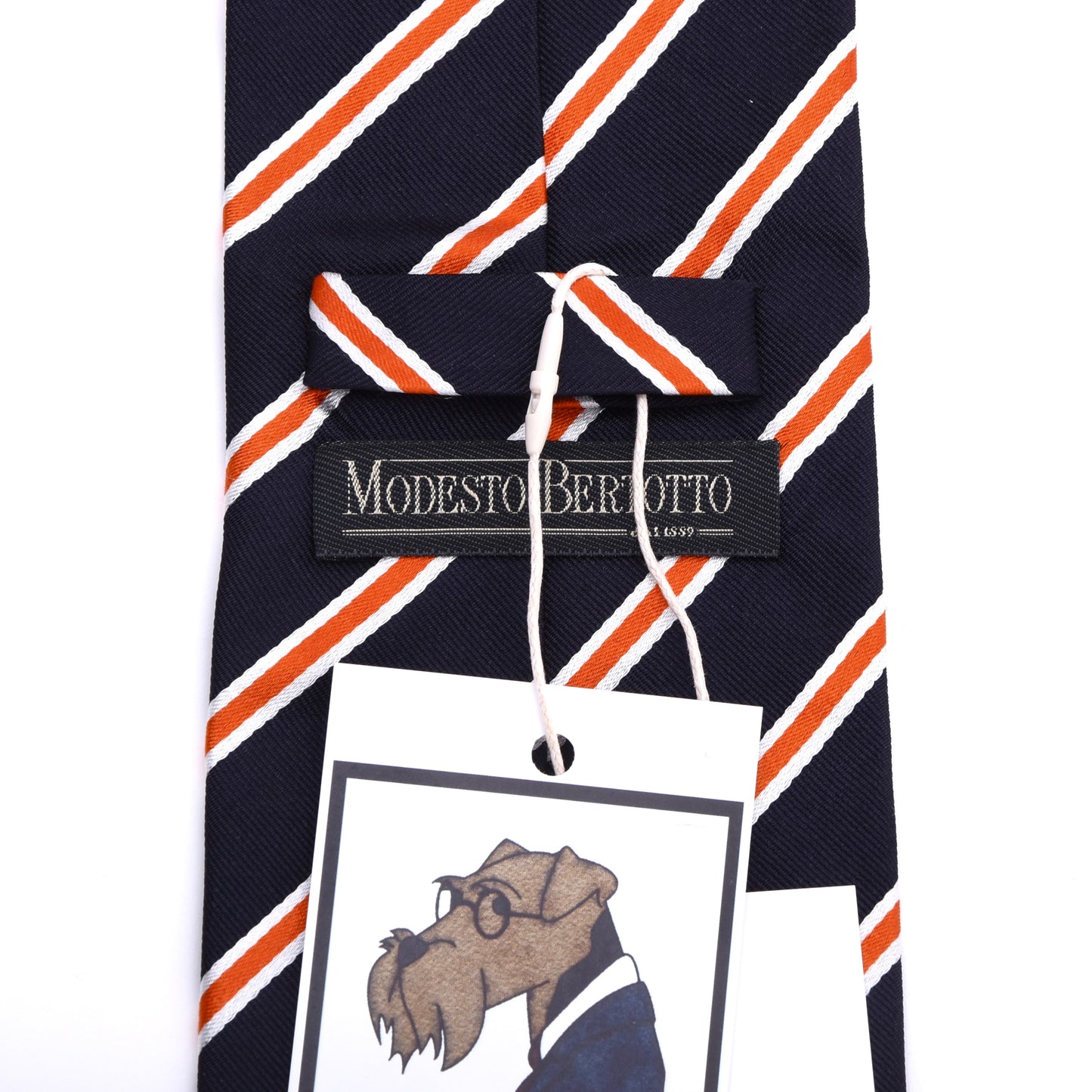 Modesto Bertotto Seidenkrawatte ca. 145,5cm/9,5cm - Navy/Orange gestreift