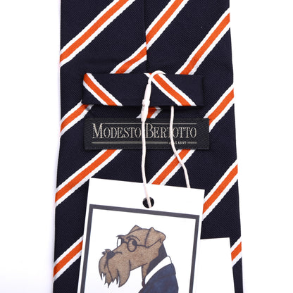 Modesto Bertotto Seidenkrawatte ca. 145,5cm/9,5cm - Navy/Orange gestreift