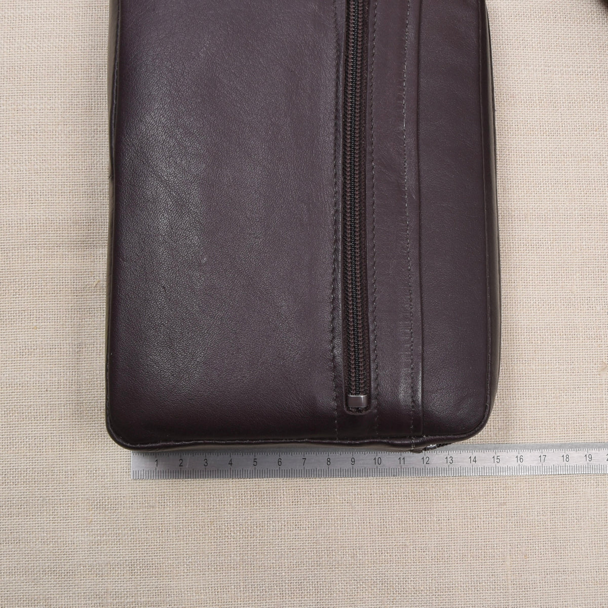 NOS Set of 2 Leather Travel Pouches ca. 20cm - Brown/Burgundy