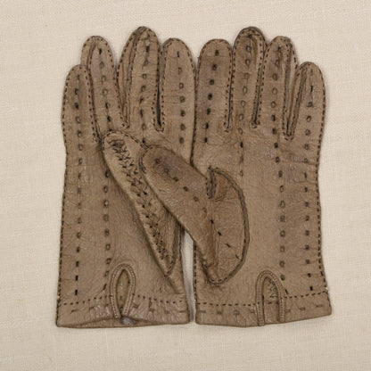 Ungefütterte Peccary-Leder Autofahrerhandschuhe im Vintage-Stil – Beige/Hellbraun