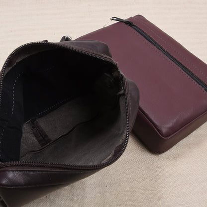 NOS Set of 2 Leather Travel Pouches ca. 20cm - Brown/Burgundy