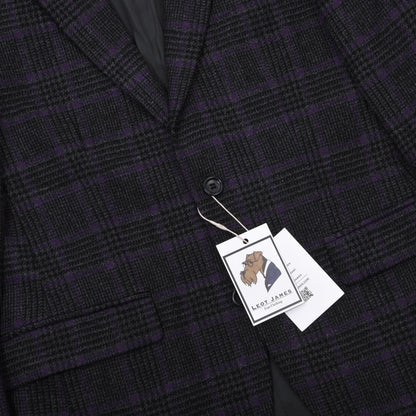 Don Gil Woll-Kaschmir Sakko Gr. 46 Brust ca. 50cm - Lila Windowpane-Muster