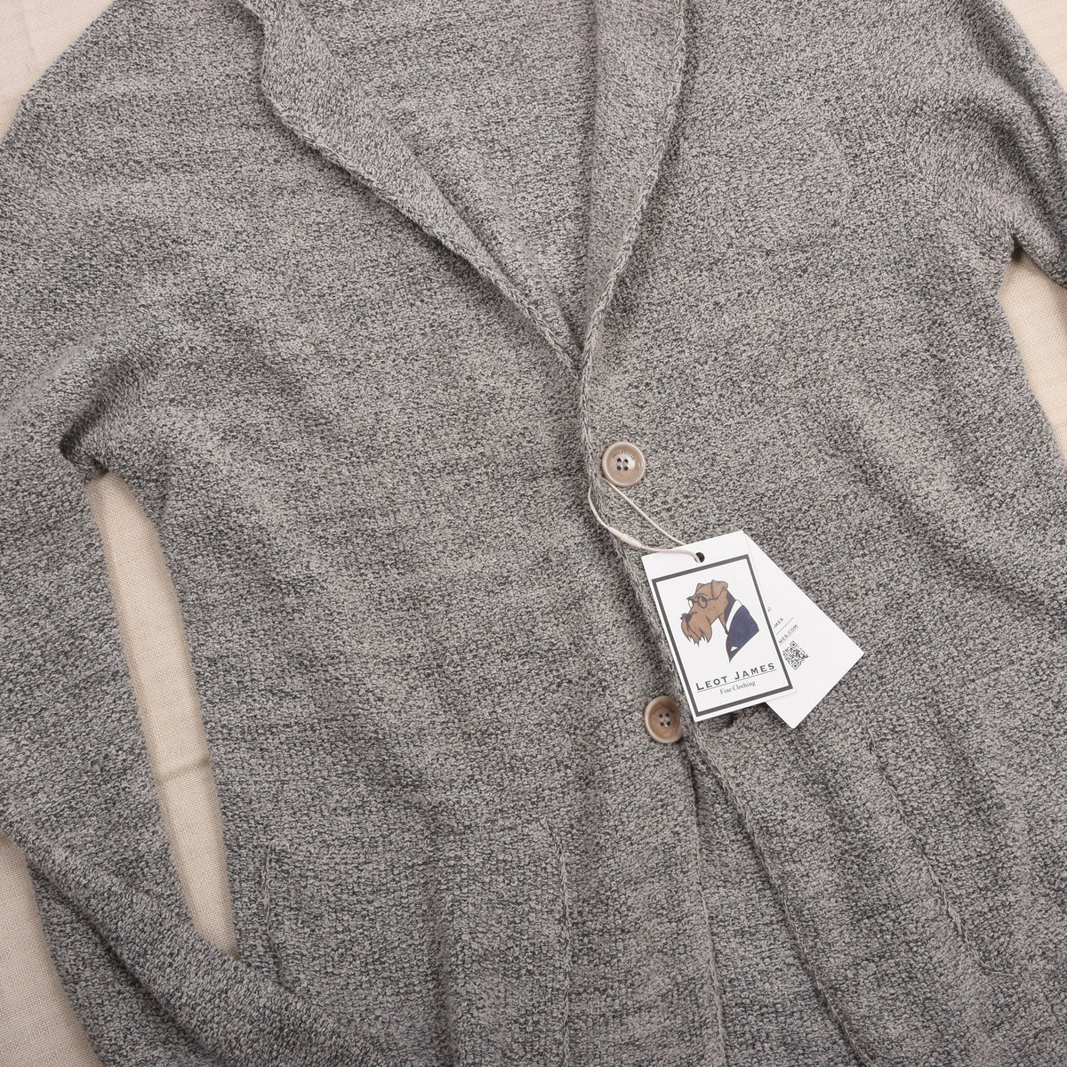Phil Petter Baumwolle-Leinen Stricksakko Gr. L Made in Austria - Grau Melange