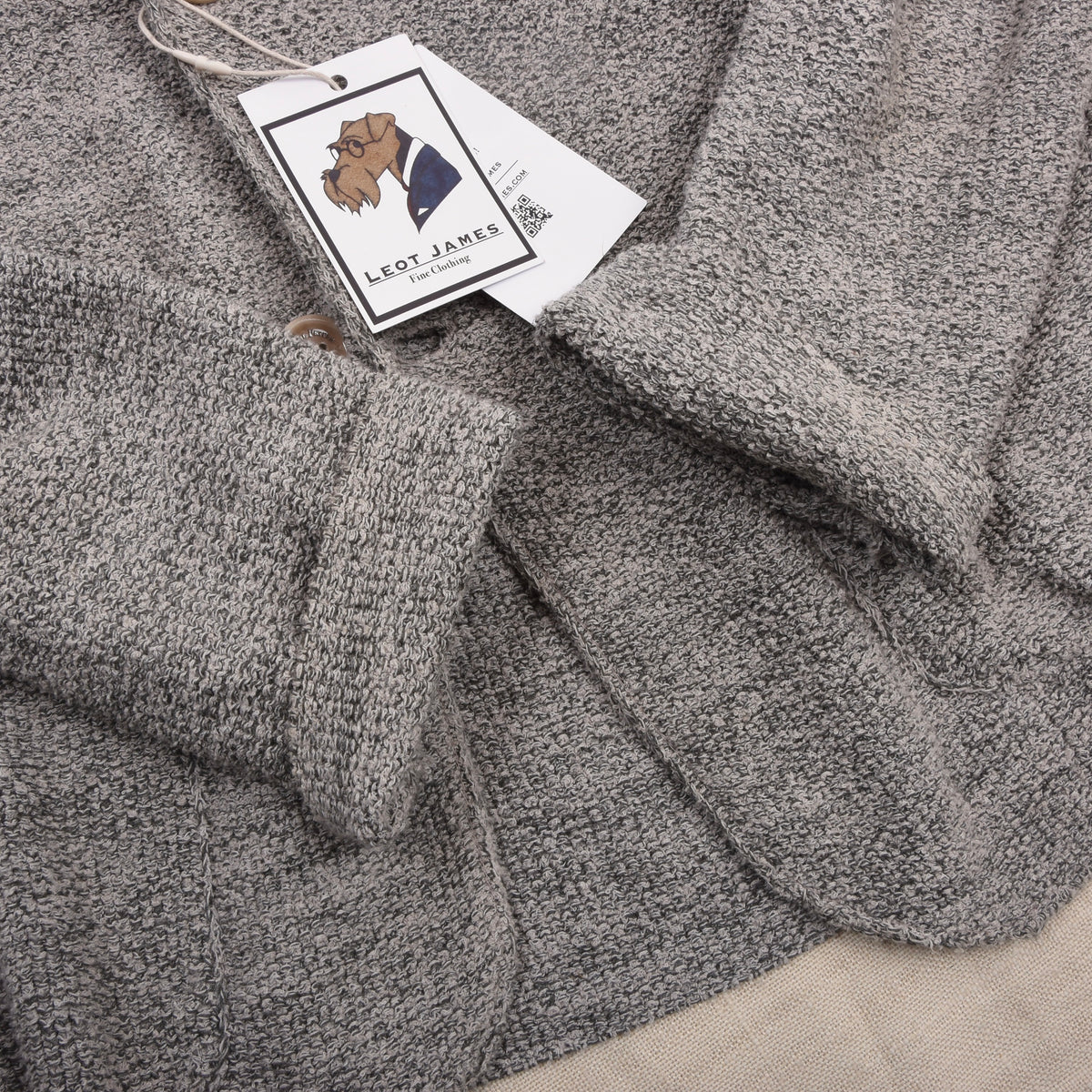 Phil Petter Baumwolle-Leinen Stricksakko Gr. L Made in Austria - Grau Melange