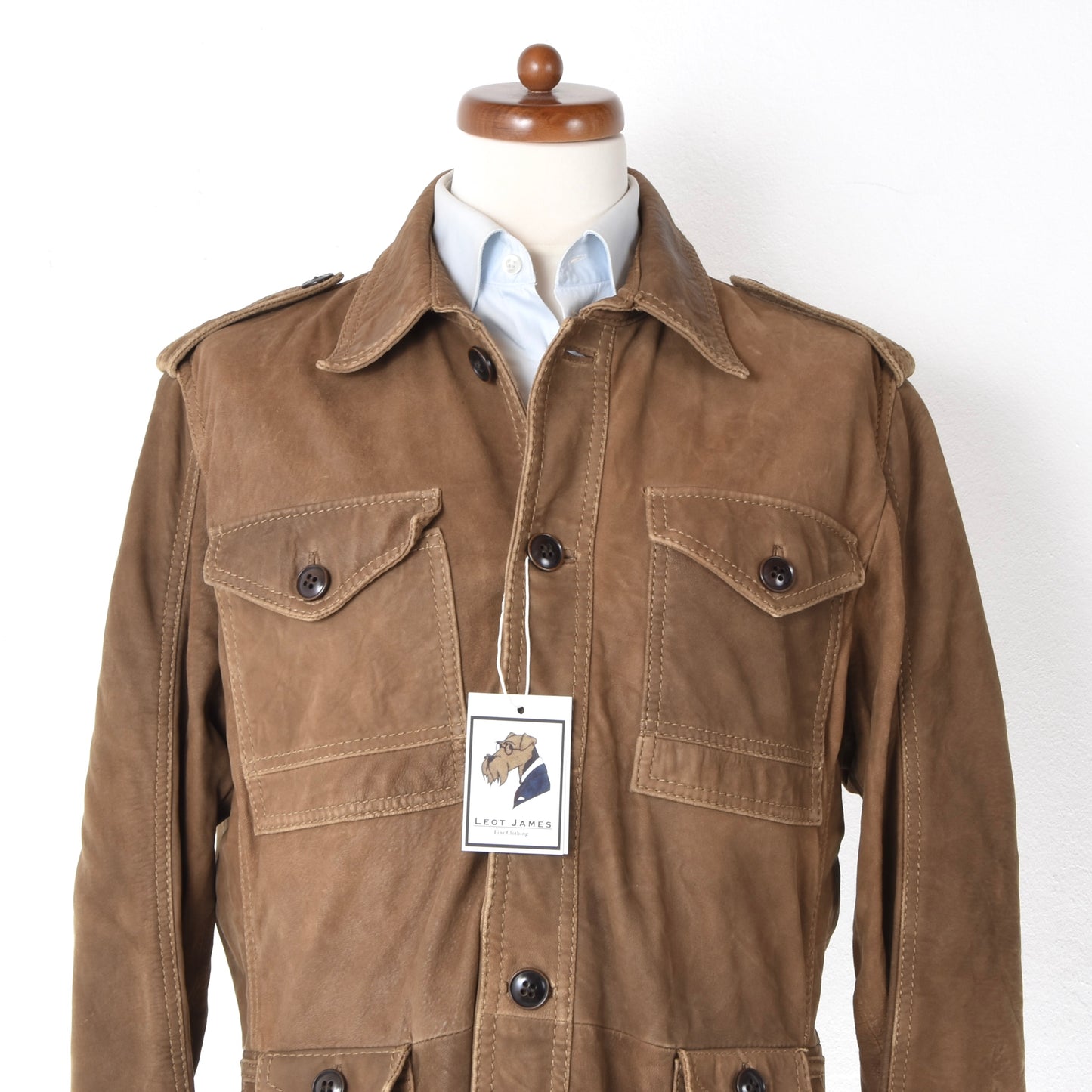 Hugo Boss Lamb Leather Safari Jacket Size 54 Chest ca. 59.5cm - Brown