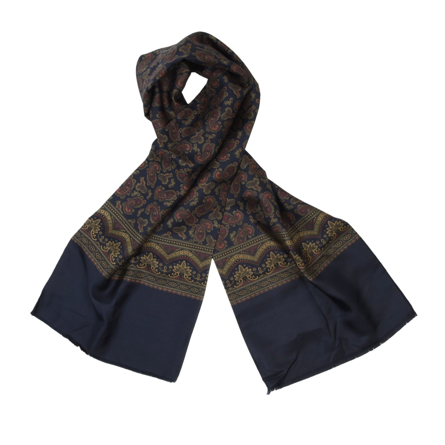 Classic 100% Silk Dress Scarf Length ca. 139cm - Navy Blue Paisley