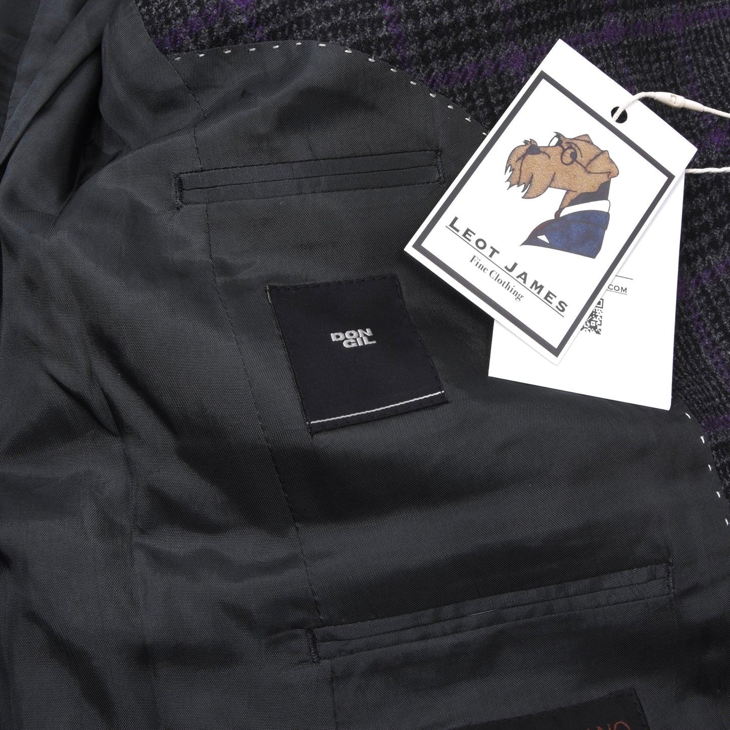 Don Gil Woll-Kaschmir Sakko Gr. 46 Brust ca. 50cm - Lila Windowpane-Muster