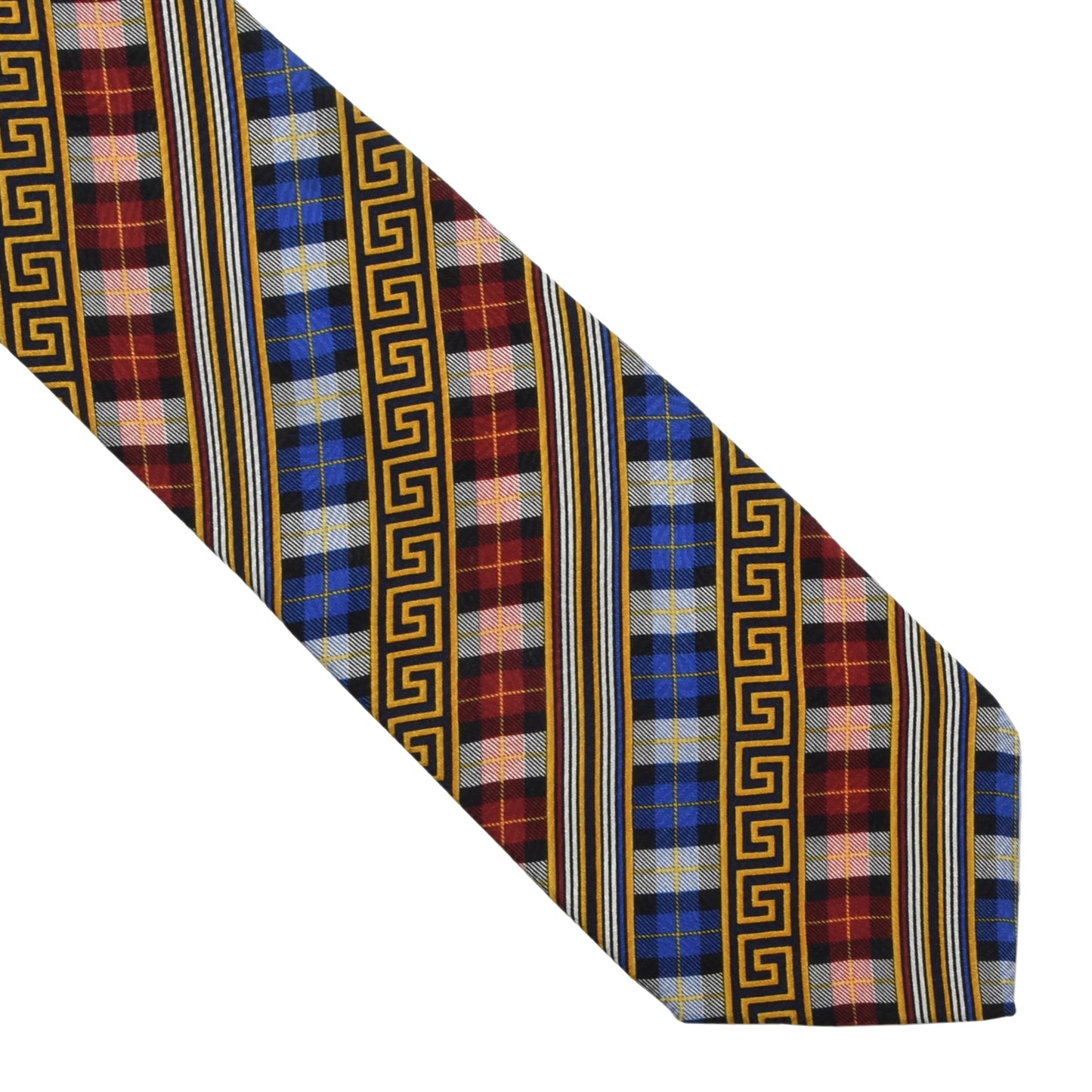 Gianni Versace Vintage Silk Tie ca. 142.5cm/10cm - Plaid Greek Key