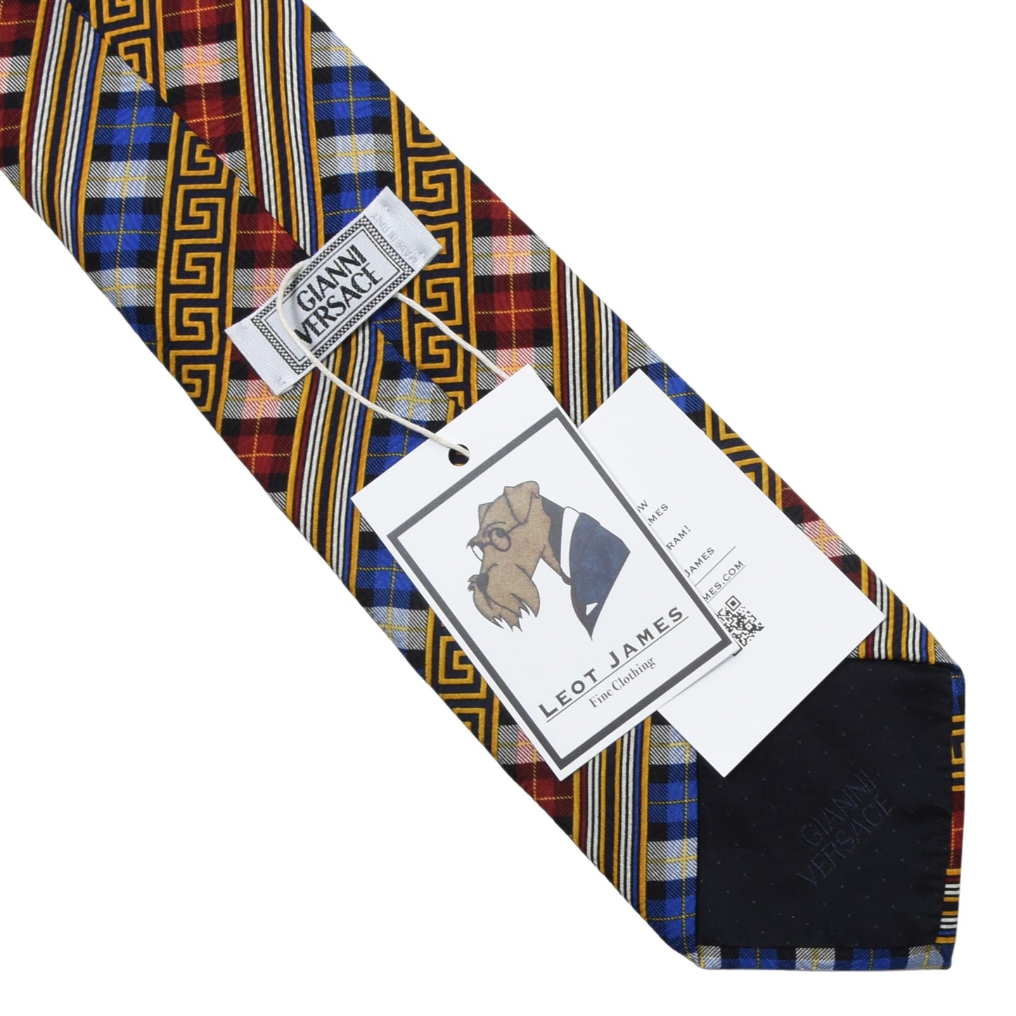 Gianni Versace Vintage Silk Tie ca. 142.5cm/10cm - Plaid Greek Key