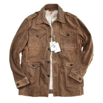 Hugo Boss Lamb Leather Safari Jacket Size 54 Chest ca. 59.5cm - Brown