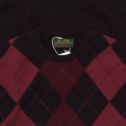 Peter Scott Wool Sweater Size UK40 - Burgundy Argyle