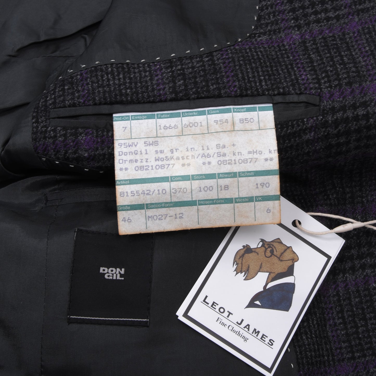 Don Gil Woll-Kaschmir Sakko Gr. 46 Brust ca. 50cm - Lila Windowpane-Muster