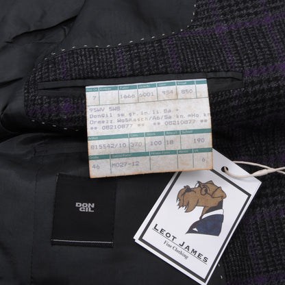 Don Gil Woll-Kaschmir Sakko Gr. 46 Brust ca. 50cm - Lila Windowpane-Muster