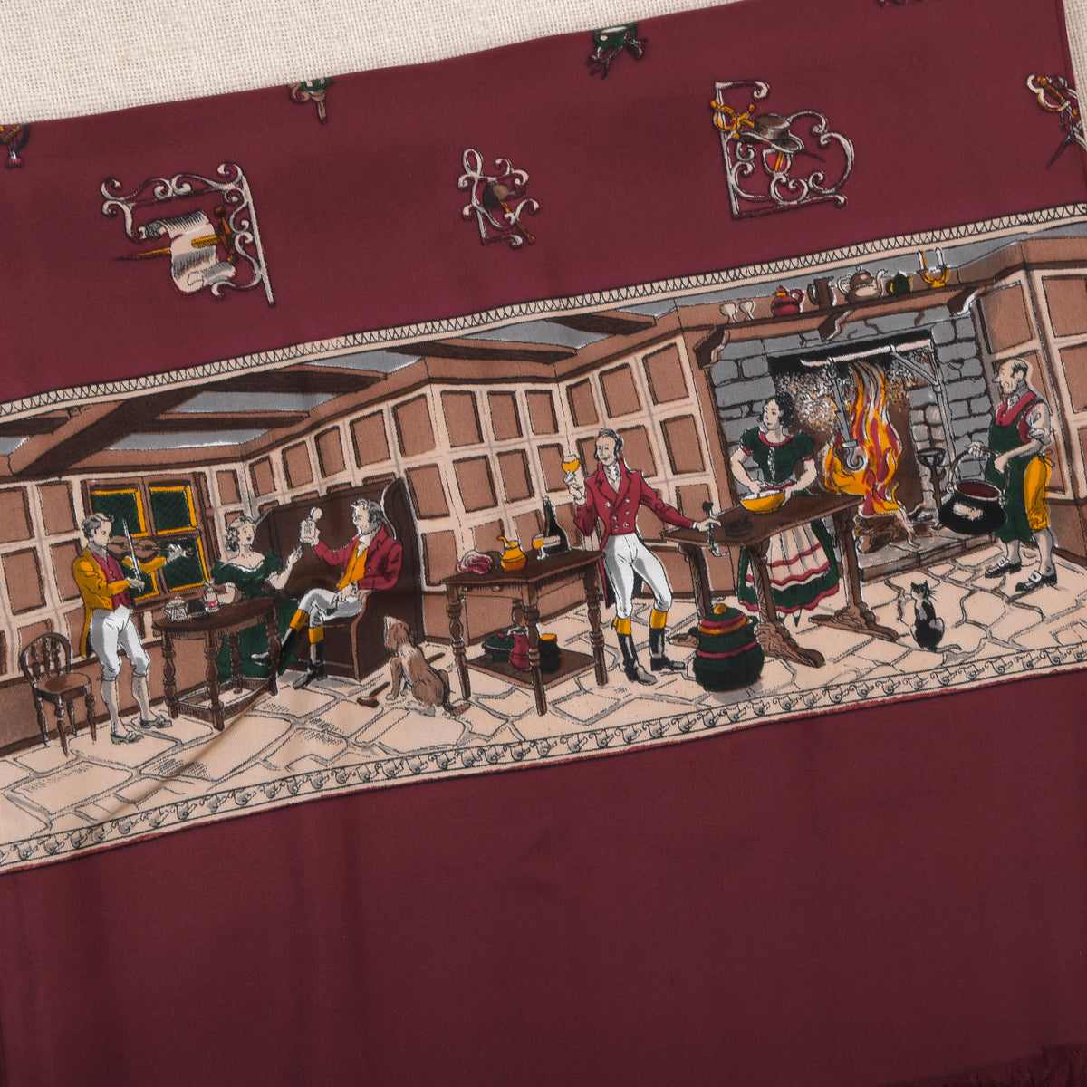 Vintage Seide Stadtschal 126cm - Burgunderrot Pub/Inn