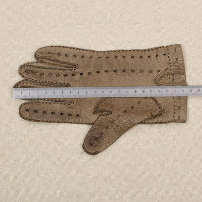 Ungefütterte Peccary-Leder Autofahrerhandschuhe im Vintage-Stil – Beige/Hellbraun