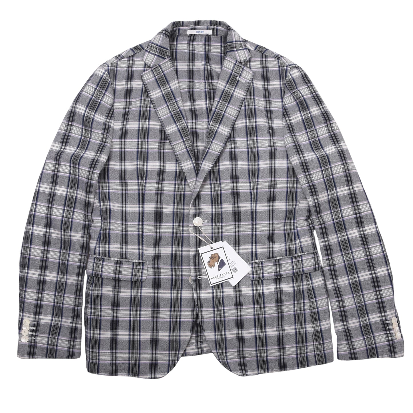 Paoloni Baumwoll-Leinen Jacke Größe 52 ca. 55cm - Grau Kariert