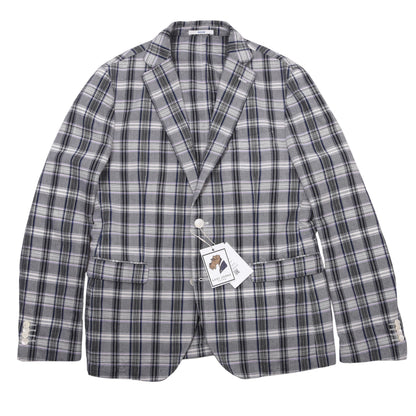 Paoloni Baumwoll-Leinen Jacke Größe 52 ca. 55cm - Grau Kariert