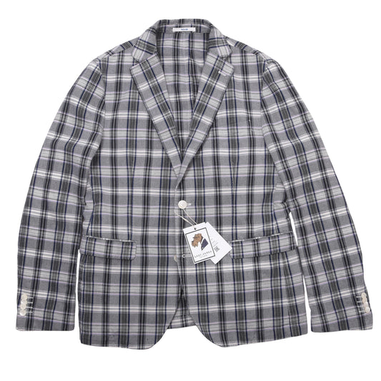 Paoloni Baumwoll-Leinen Jacke Größe 52 ca. 55cm - Grau Kariert