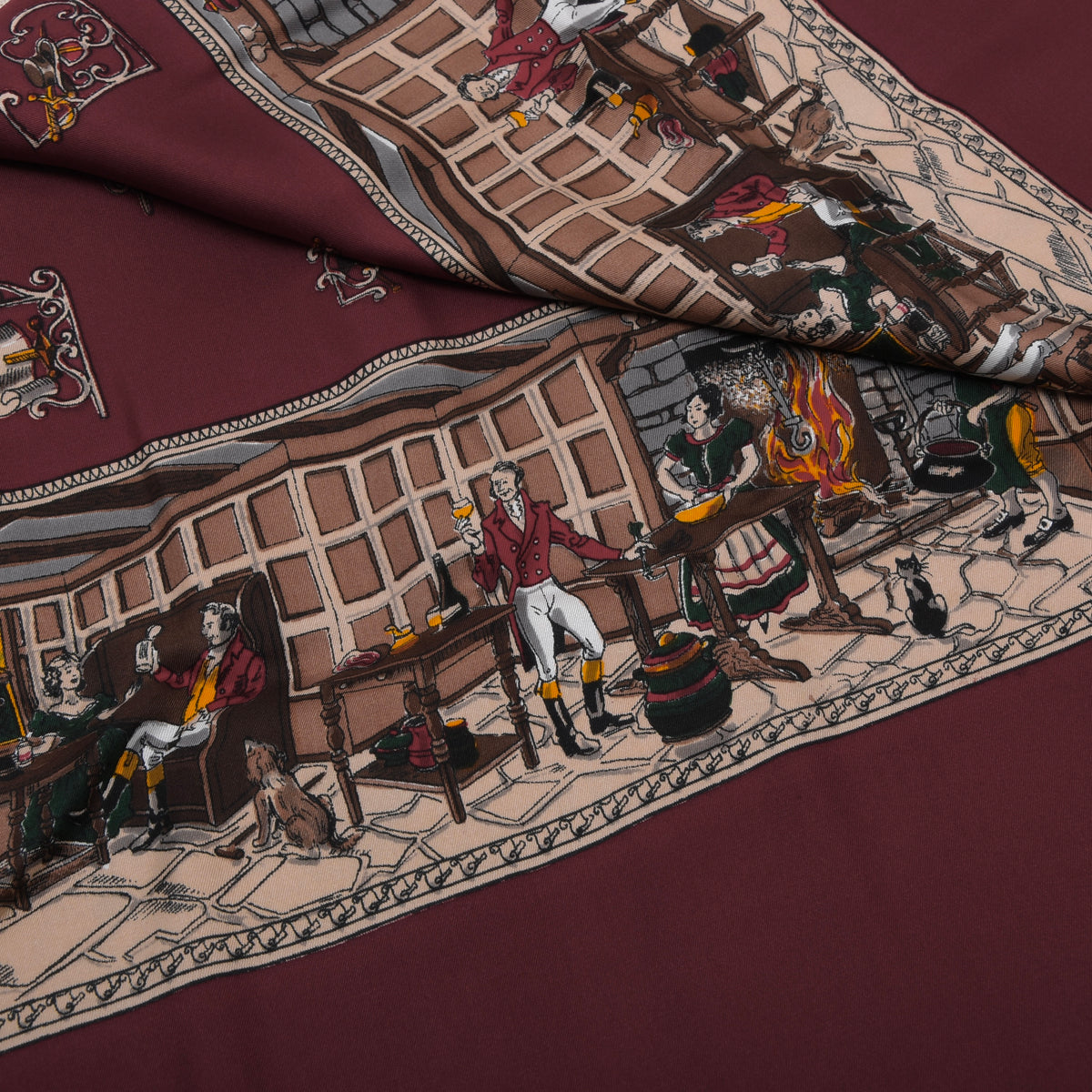 Vintage Seide Stadtschal 126cm - Burgunderrot Pub/Inn