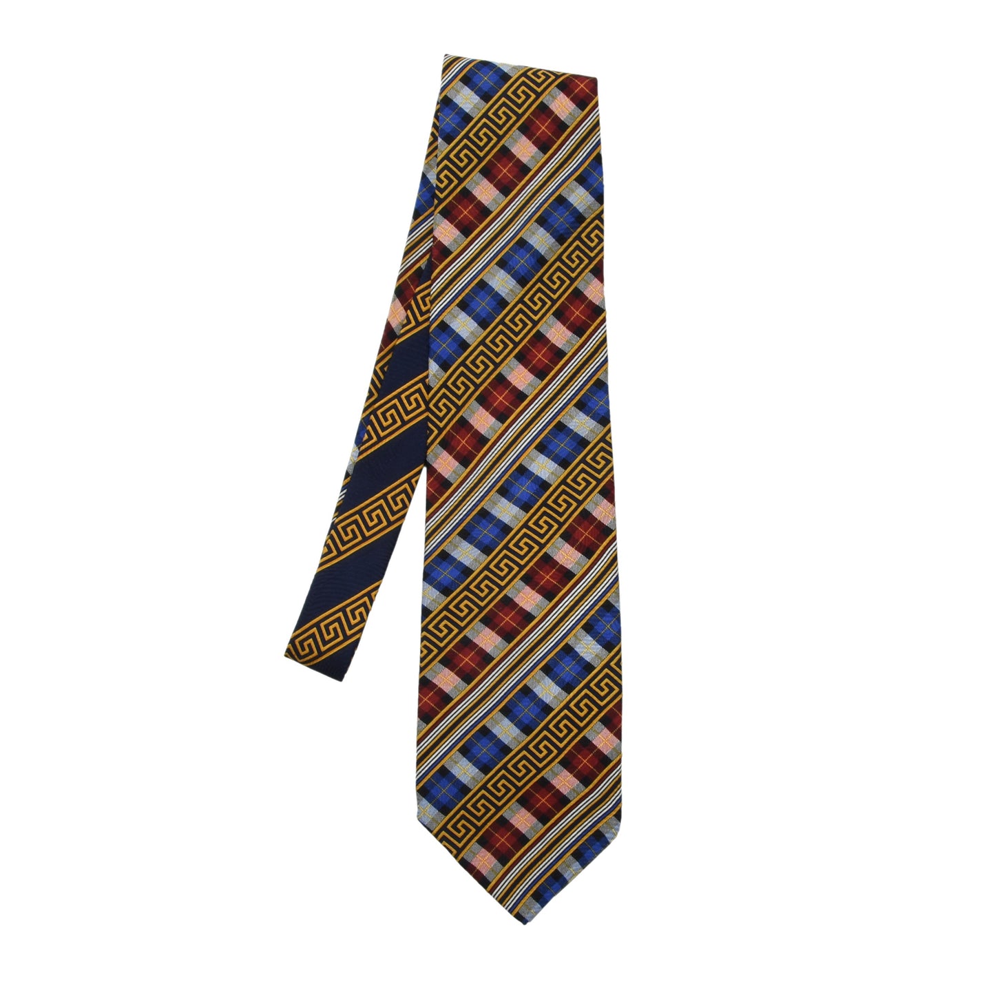 Gianni Versace Vintage Silk Tie ca. 142.5cm/10cm - Plaid Greek Key