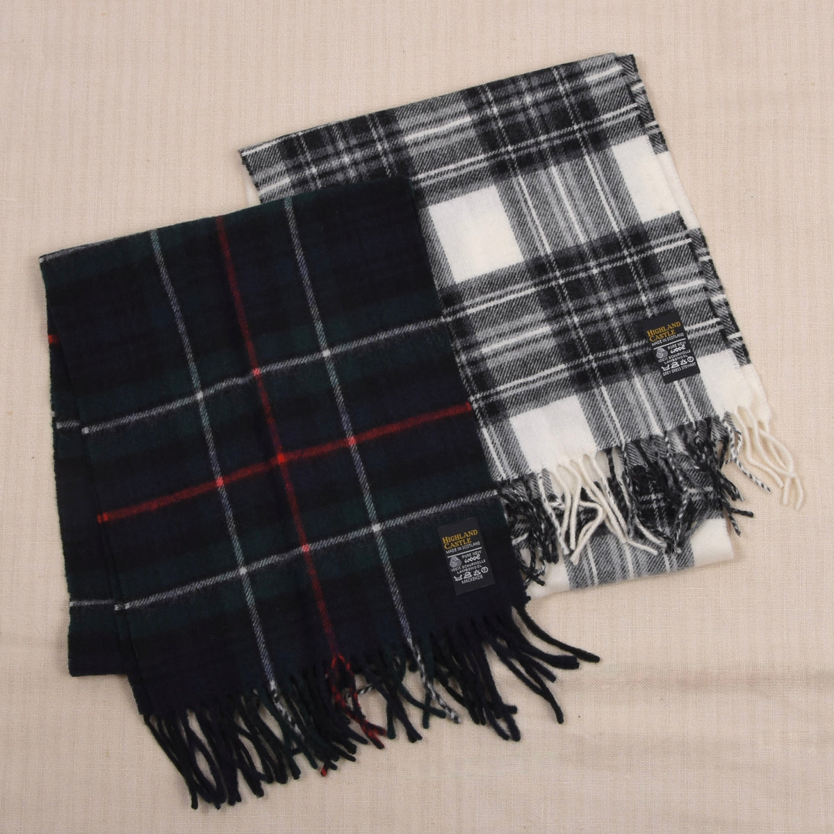 Highland Castle x2 Wool Scarves Made in Scotland ca. 147-148cm - Plaid/Tartain