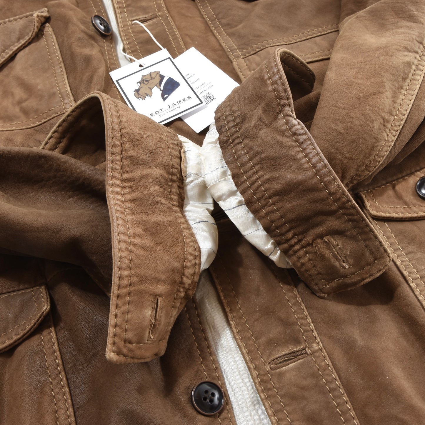 Hugo Boss Lamb Leather Safari Jacket Size 54 Chest ca. 59.5cm - Brown