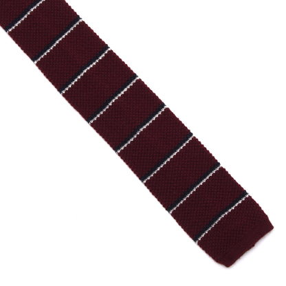 Classic Wolle Strickkrawatte 131cm - Burgunderrot Streifen