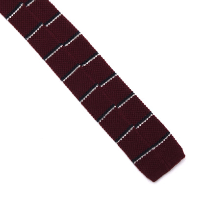Classic Wolle Strickkrawatte 131cm - Burgunderrot Streifen