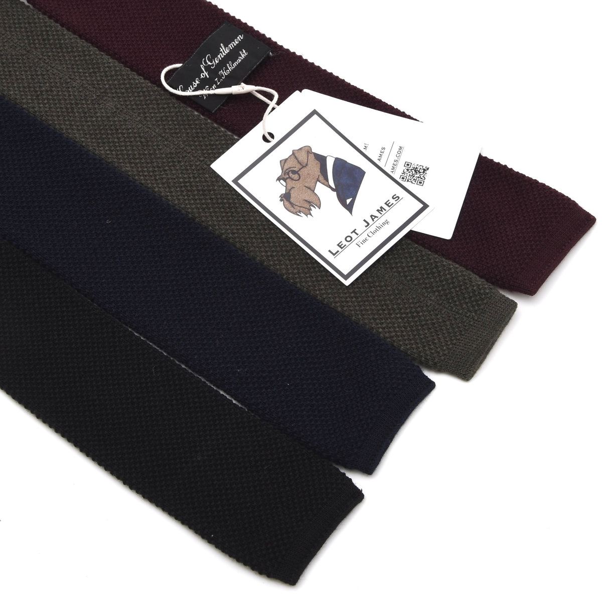 4er Set Vintage Wollstrickkrawatten Made in W. Germany – Bordeaux, Navy, Grün, Schwarz