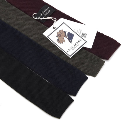 4er Set Vintage Wollstrickkrawatten Made in W. Germany – Bordeaux, Navy, Grün, Schwarz