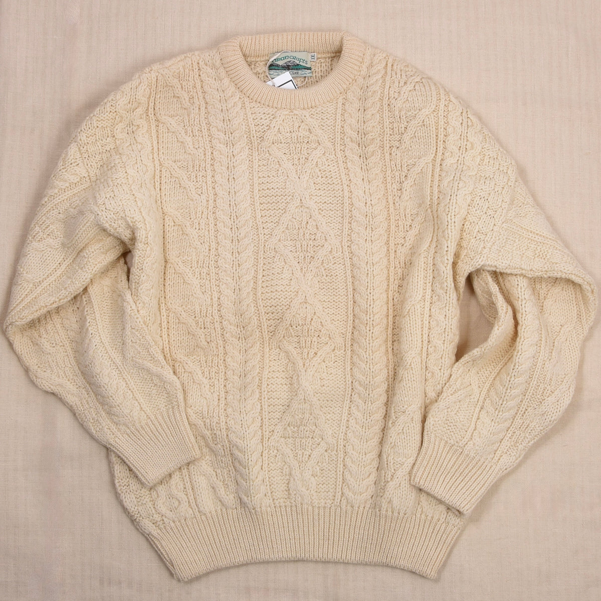 Aran Crafts 100% Wool Fisherman's Sweater Size XXL Made in Ireland - Natural