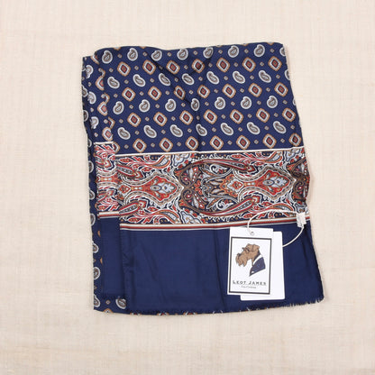 Classic 100% Silk Dress Scarf ca. 136cm - Navy Paisley