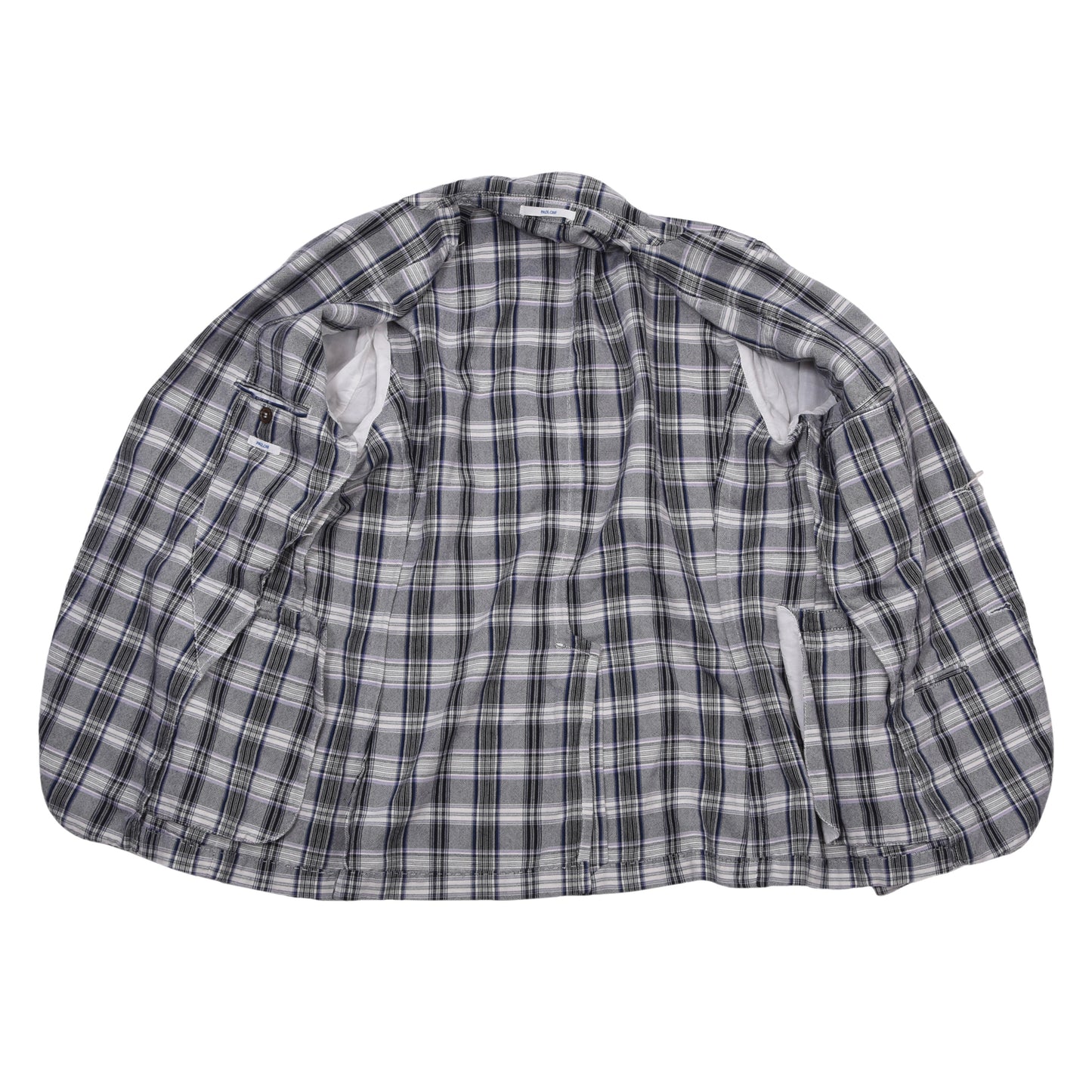 Paoloni Baumwoll-Leinen Jacke Größe 52 ca. 55cm - Grau Kariert