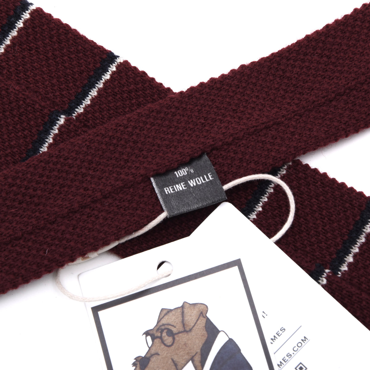 Classic Wolle Strickkrawatte 131cm - Burgunderrot Streifen