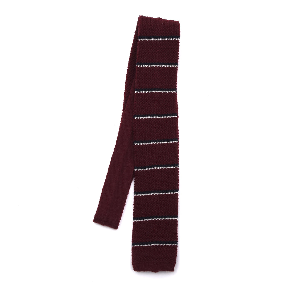 Classic Wolle Strickkrawatte 131cm - Burgunderrot Streifen