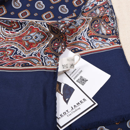 Classic 100% Silk Dress Scarf ca. 136cm - Navy Paisley