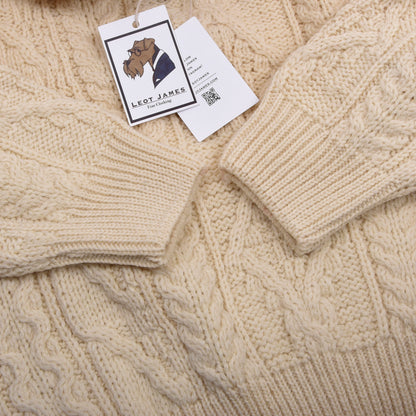 Aran Crafts 100% Wool Fisherman's Sweater Size XXL Made in Ireland - Natural