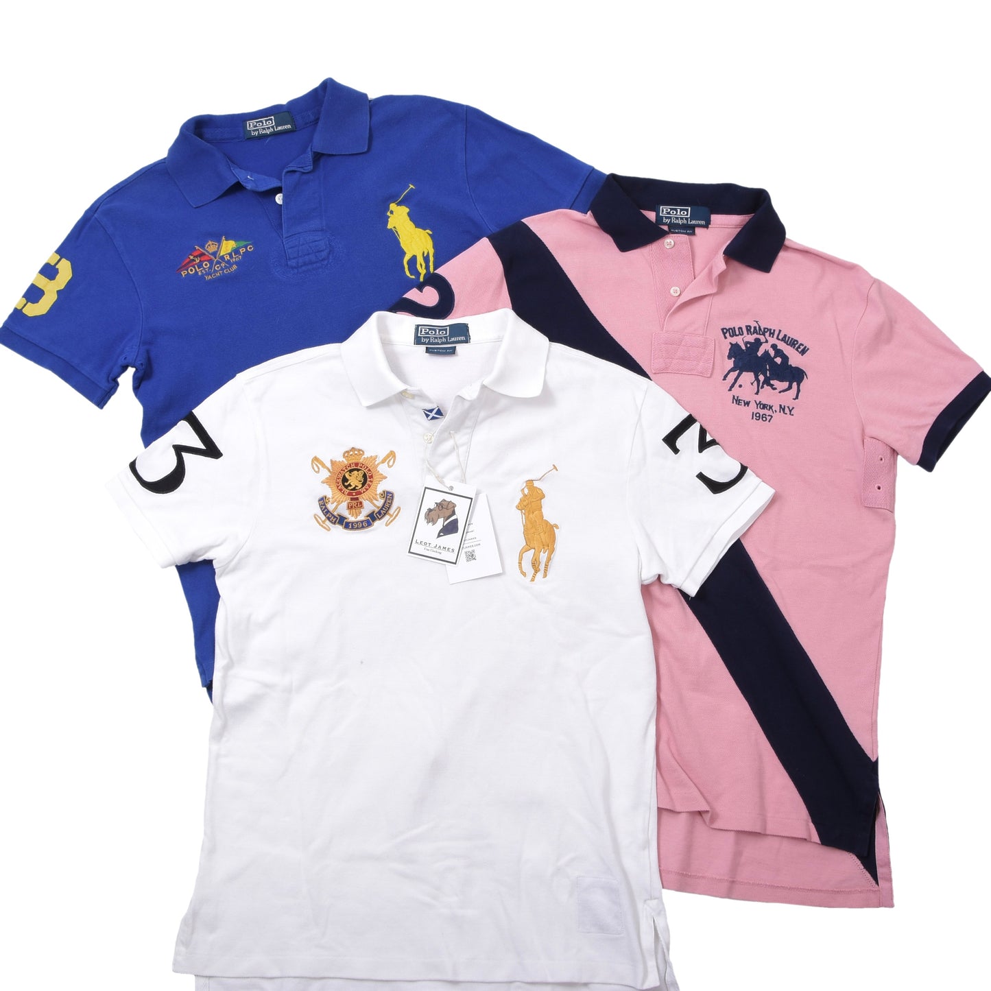 Polo Ralph Lauren 3x Polo Shirts Custom Fit ca. 47-49cm - White/Pink/Blue