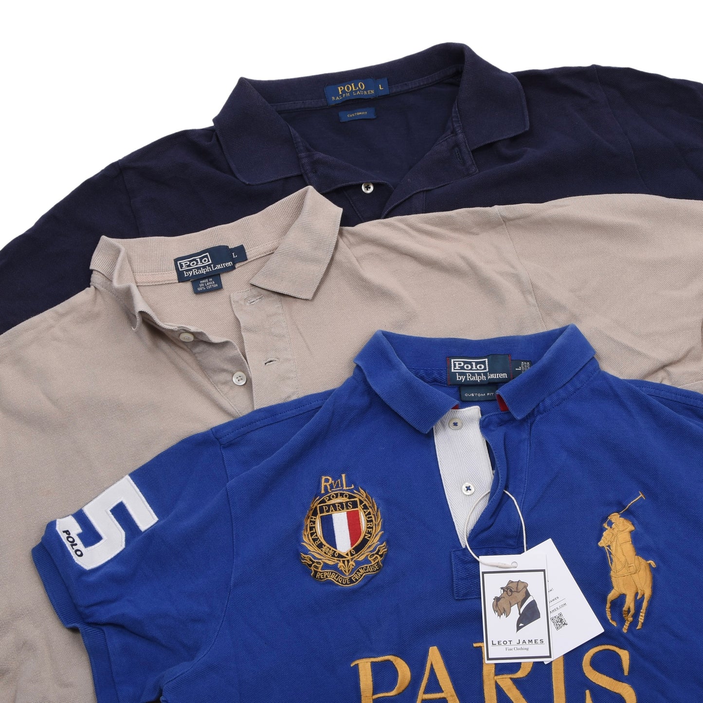 Polo Ralph Lauren 3x Polo Shirts Custom Fit Size L ca. 55-57.5cm - Blue/Navy/Beige