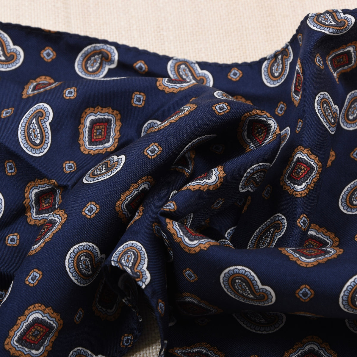 Classic 100% Silk Dress Scarf ca. 136cm - Navy Paisley