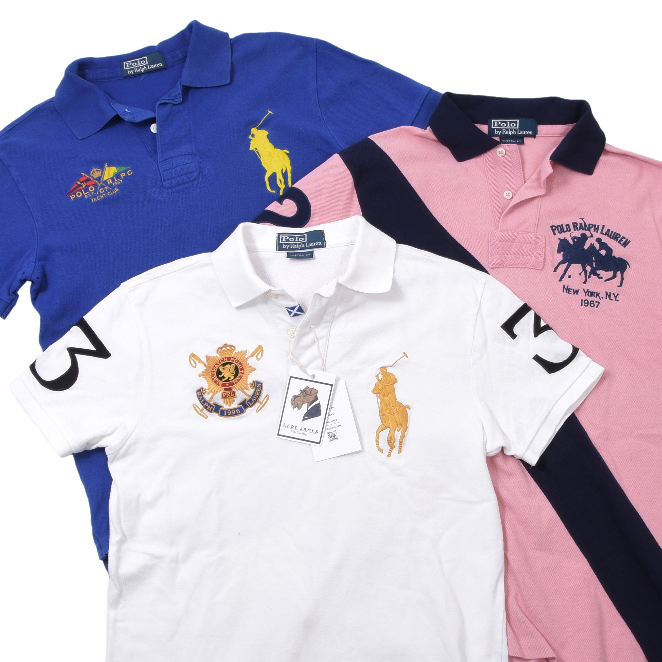 Polo Ralph Lauren 3x Polo Shirts Custom Fit ca. 47-49cm - White