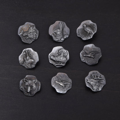 9x .800 Silver Trachten Buttons ca. 18.97g - Hunting Motif